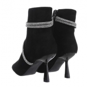 Botine elegante cu toc si strasuri - negru dama