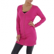 Pulover lung cu nasturi - fuchsia dama