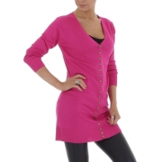 Pulover lung cu nasturi - fuchsia dama