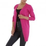 Pulover lung cu nasturi - fuchsia dama