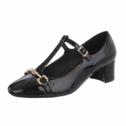 Pantofi eleganti lacuiti cu toc mic gros - negru dama