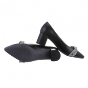 Pantofi eleganti cu toc gros si strasuri - negru dama