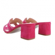 Papuci eleganti cu toc mic - roz fuchsia dama