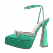 Pantofi eleganti cu strasuri si cu toc - verde dama