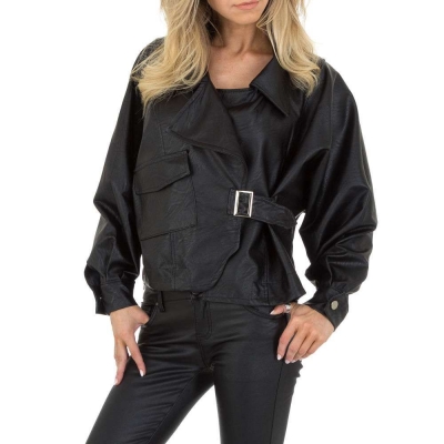 Geaca biker piele ecologica - JCL   negru dama