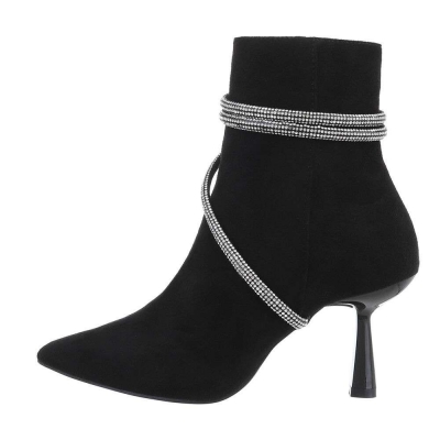 Botine elegante cu toc si strasuri - negru dama