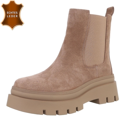 Ghete casual piele naturala Chelsea - bej dama