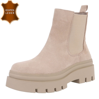 Ghete casual piele naturala Chelsea - bej dama