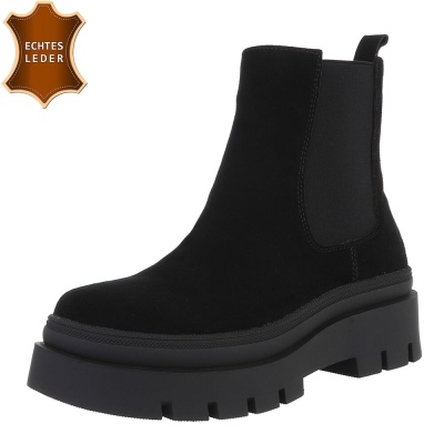 Ghete casual piele naturala Chelsea - negru dama