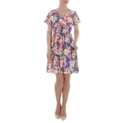 Rochie scurta cu impirmeu floral - albastru dama