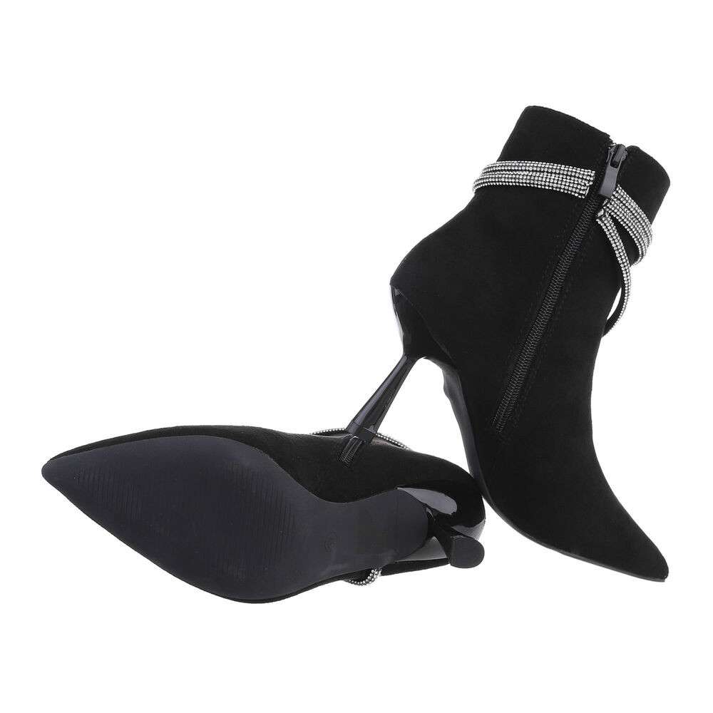 Botine elegante cu toc si strasuri - negru dama