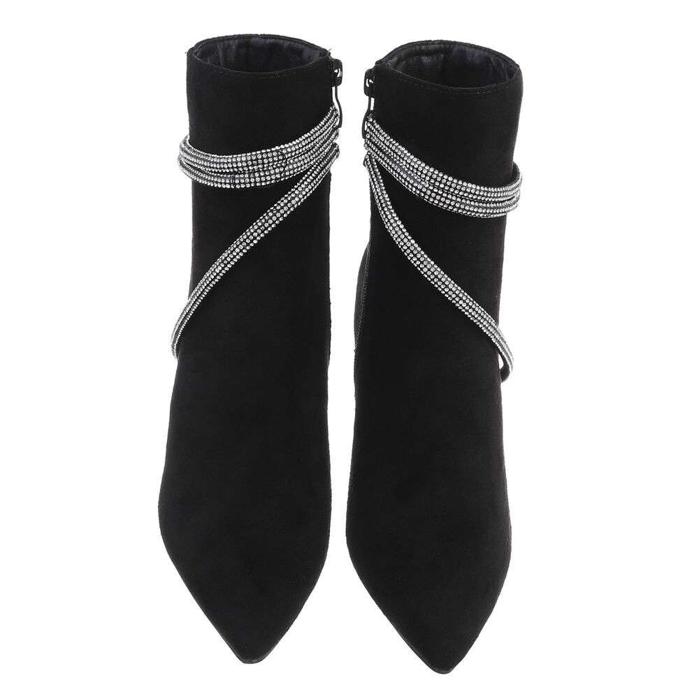 Botine elegante cu toc si strasuri - negru dama