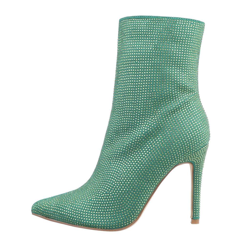 Botine elegante cu toc si strasuri - verde dama