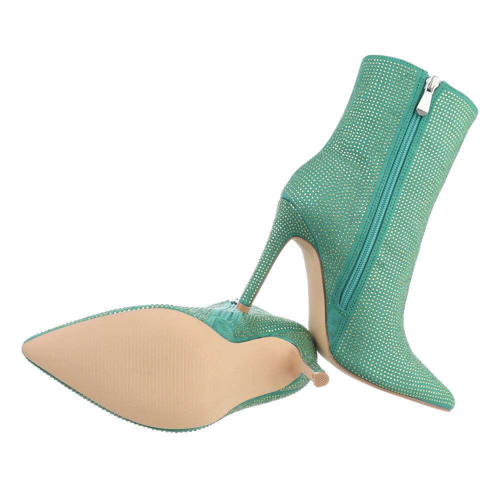 Botine elegante cu toc si strasuri - verde dama