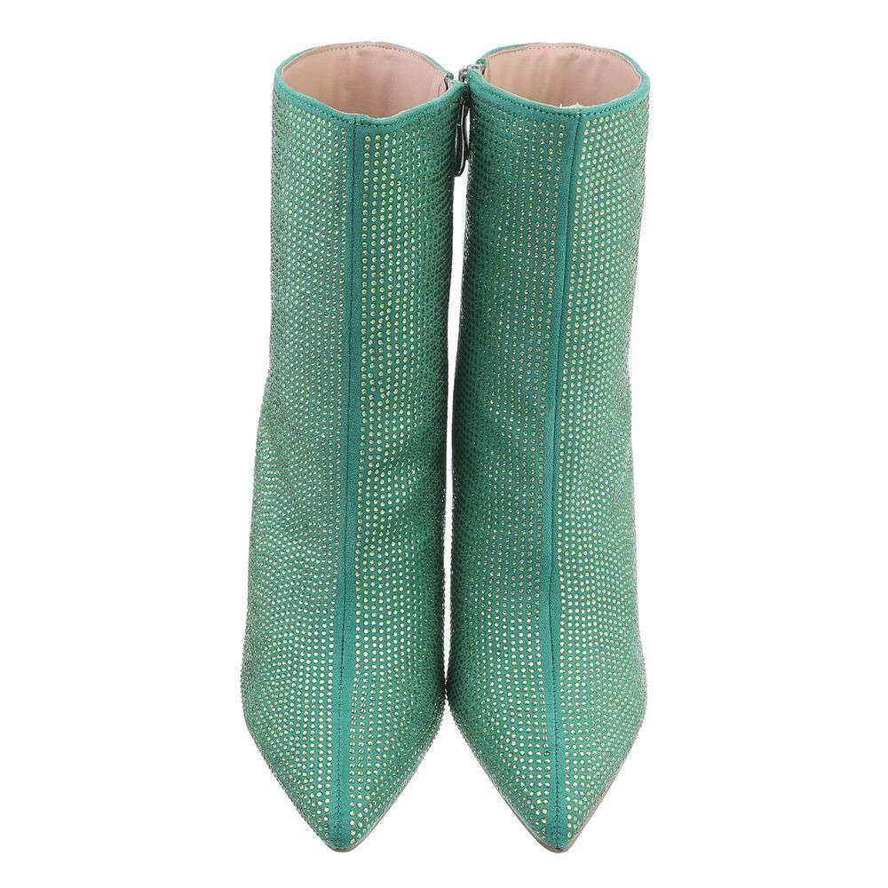 Botine elegante cu toc si strasuri - verde dama