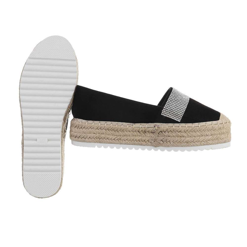 Espadrile platforma cu strasuri - negru dama