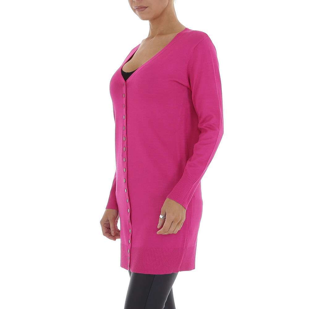 Pulover lung cu nasturi - fuchsia dama