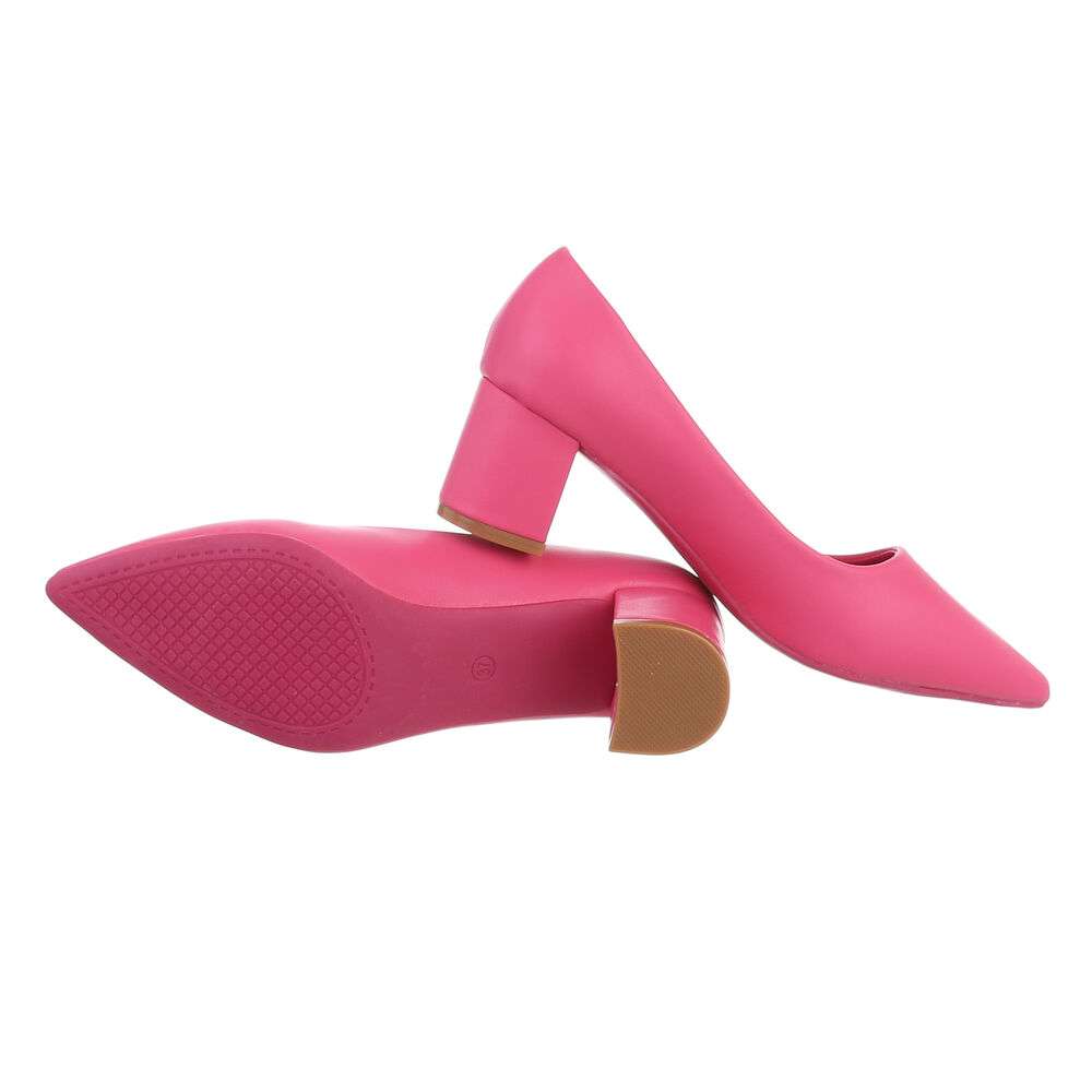 Pantofi toc mic gros - roz fuchsia dama