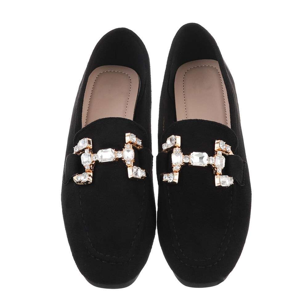 Mocasini eleganti cu strasuri - negru dama