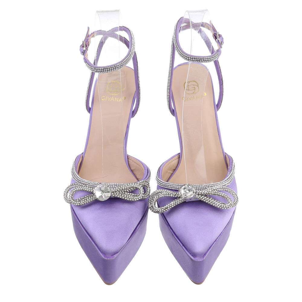 Pantofi eleganti cu strasuri si cu toc - violet dama