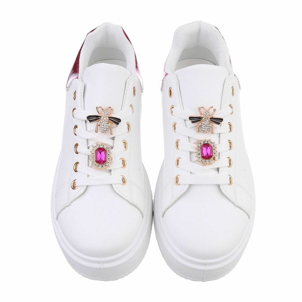 Sneakers cu brose cu pietricele - whitefuchsia dama