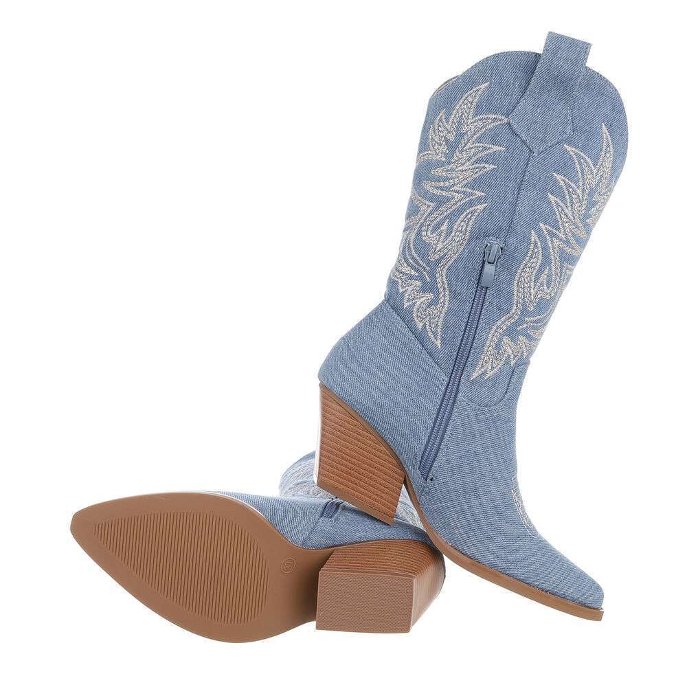 Ciocate tip western cu toc gros - & Cizme Biker - lblue dama