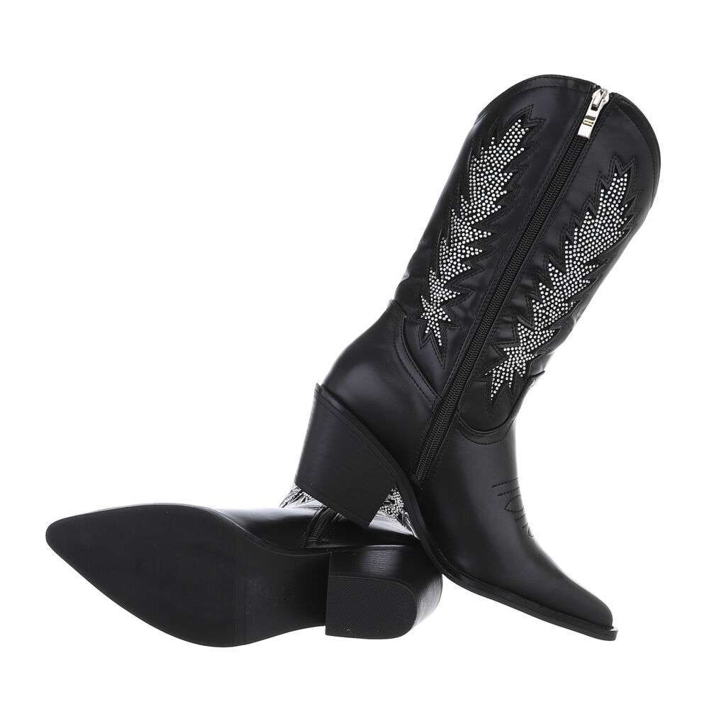 Cizme western cu toc gros - & Cizme Biker - negru dama