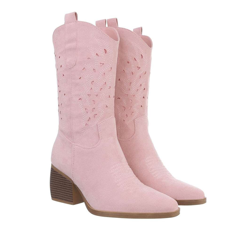 Ciocate western cu toc gros - & Cizme Biker - pinksuede dama